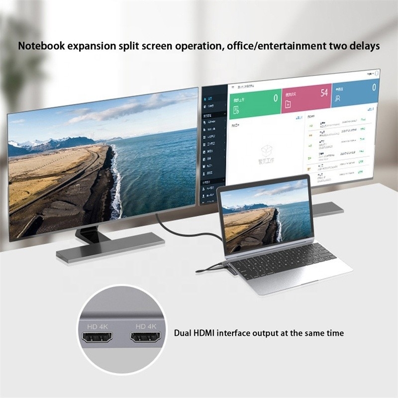 12 In 1 USB-C Type-C Docking Station untuk pengisian data transfer dan fungsi speaker