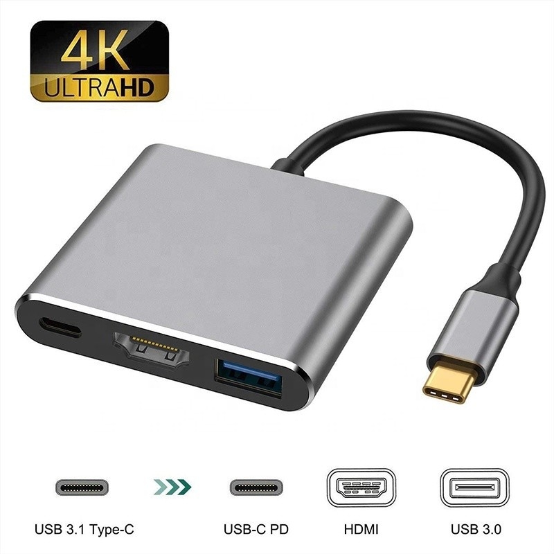 3-In-1 USB C Type C Multi-function Hub Ke USB-C PD HDMI USB 3.0 Adaptor Converter Kabel