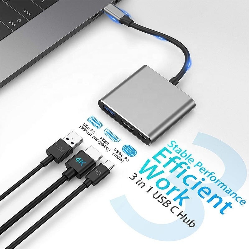 3-In-1 USB C Type C Multi-function Hub Ke USB-C PD HDMI USB 3.0 Adaptor Converter Kabel