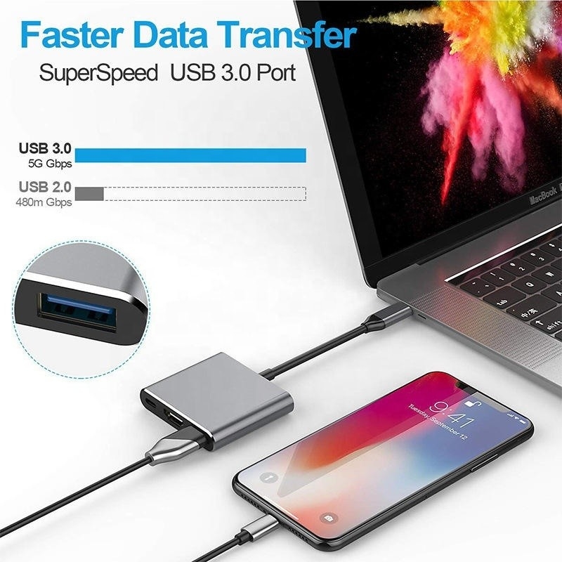 3-In-1 USB C Type C Multi-function Hub Ke USB-C PD HDMI USB 3.0 Adaptor Converter Kabel