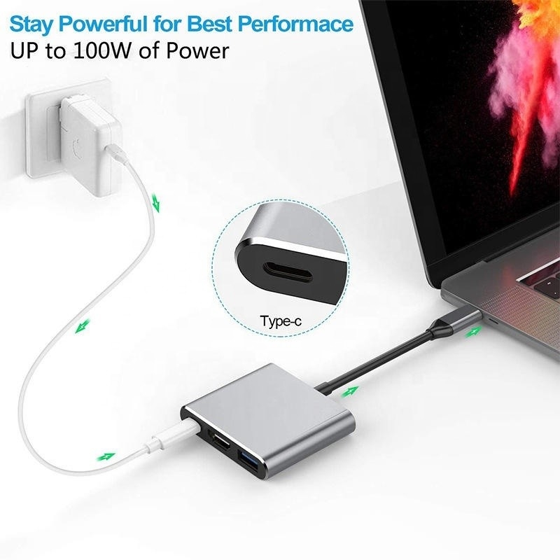 3-In-1 USB C Type C Multi-function Hub Ke USB-C PD HDMI USB 3.0 Adaptor Converter Kabel