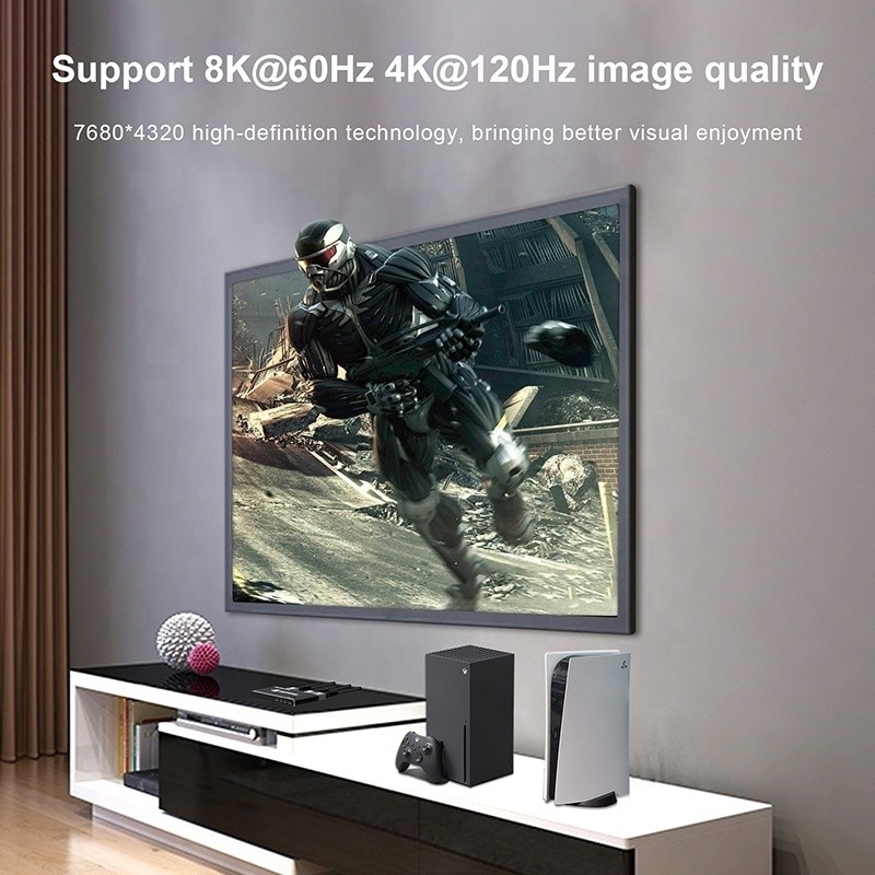 8K HDMI Switch 3 In 1 Out Dukungan 3 HDMI Input 8K 60Hz 4K 120Hz Teknologi lanjutan