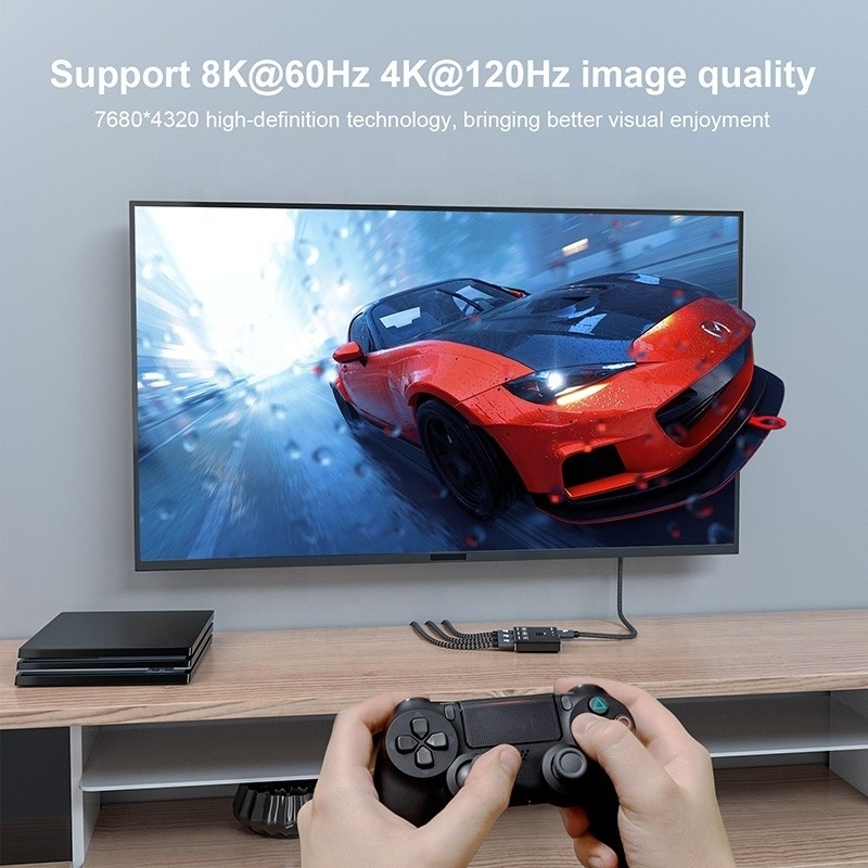 Pengalih Sakelar HDMI 3 Port HDR 8K 120Hz HDR 3 In 1 Konverter Jarak Jauh Steker Keluar