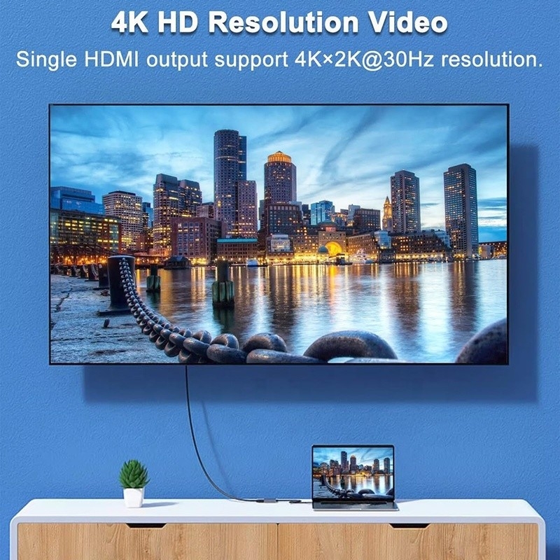 Tipe C Pria ke Dual HDMI Wanita Thunderbolt 3 USB-C Multi-Monitor Adapter Kabel 4K 30Hz