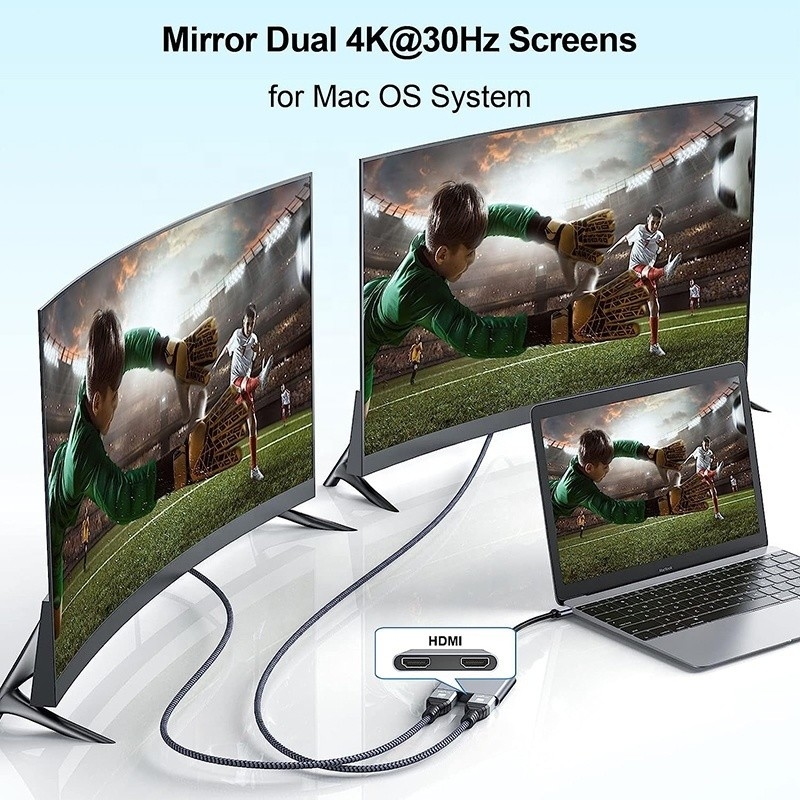 Tipe C Pria ke Dual HDMI Wanita Thunderbolt 3 USB-C Multi-Monitor Adapter Kabel 4K 30Hz