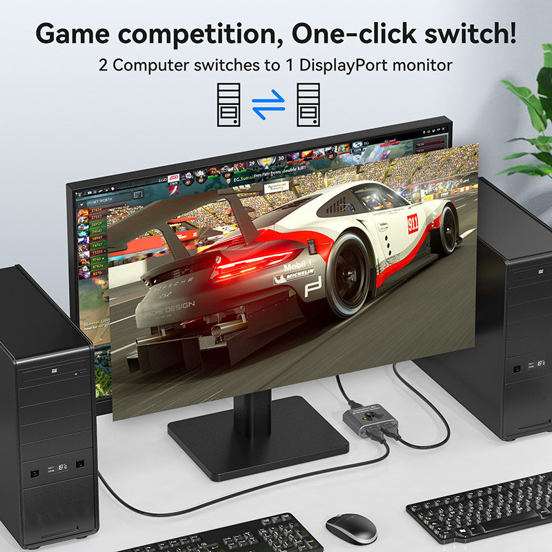 8K60Hz Display Port Switcher untuk operasi yang mudah dan DP 1.4 High-Performance Switching