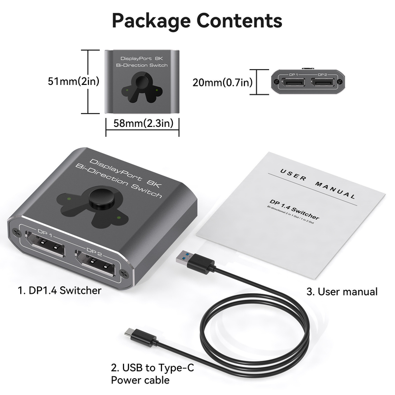 8K60Hz Display Port Switcher untuk operasi yang mudah dan DP 1.4 High-Performance Switching