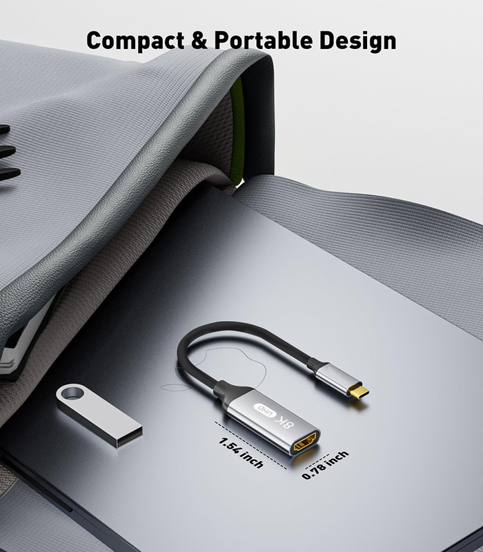 Panjang Custom Gray USB-C ke HDMI 2.1 Adaptor 8K 60Hz untuk Kecepatan USB Tipe C 3.1 Laptop