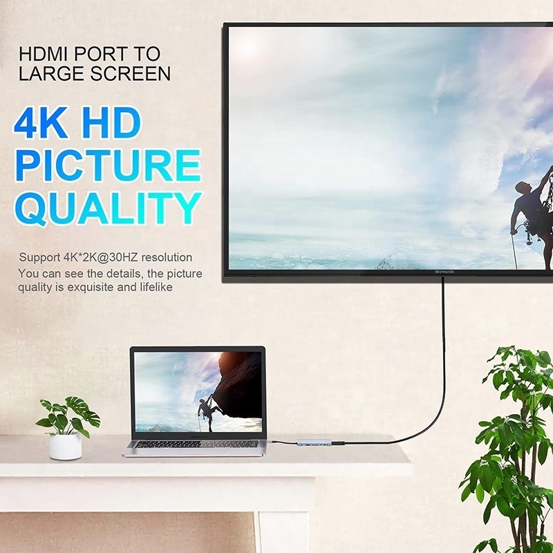 Multifungsi USB C Hub Dock dengan Gigabit RJ45 Ethernet TF SD Card Reader HDMI VGA USB 3.0