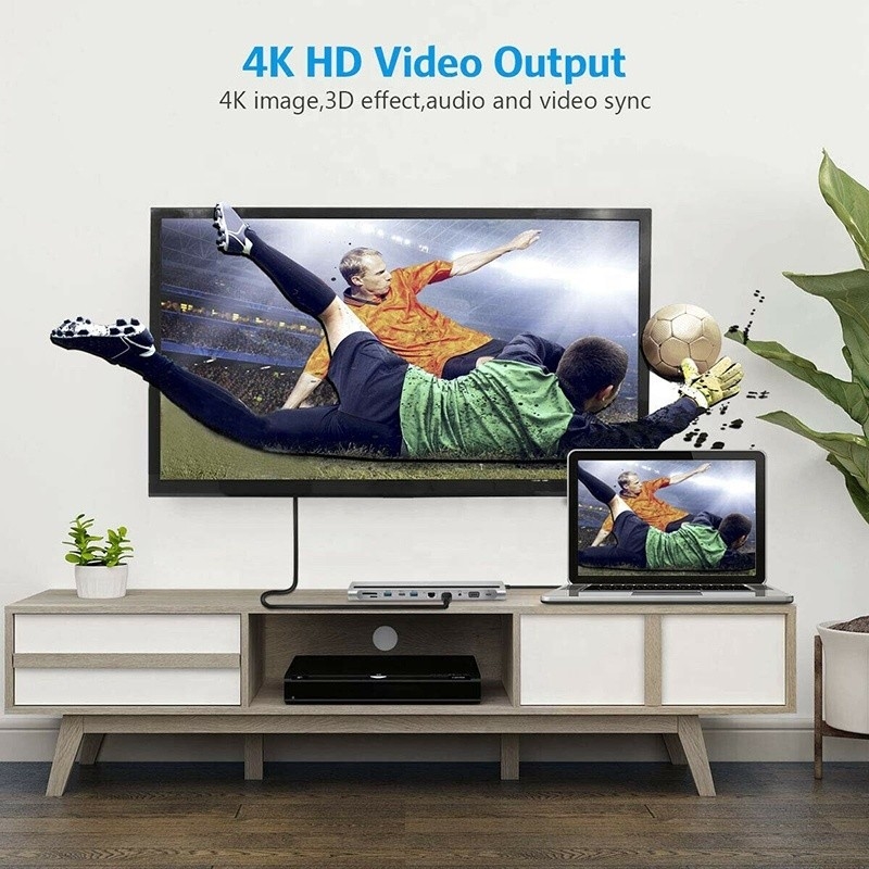 11 In 1 Multiport USB C USB-C Type-C PD 4K HDTV Hub Adapter Docking Station Dengan RJ45