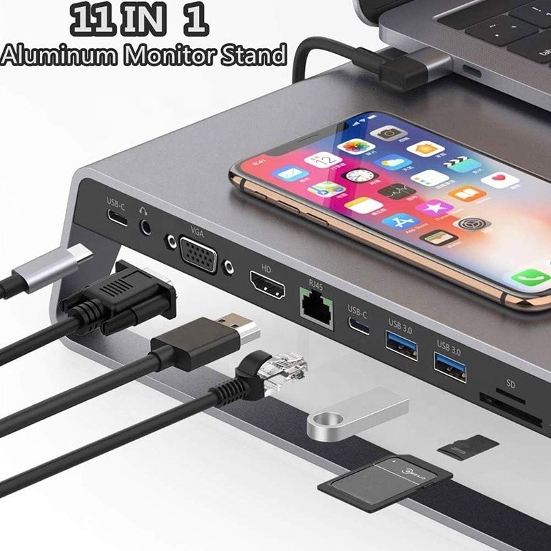 TYPE-C Pria 11 In 1 Hub Adaptor Laptop Komputer Docking Station dengan 1000Mbps RJ45 dan USB-C PD