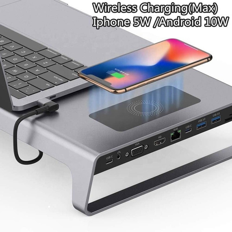 TYPE-C Pria 11 In 1 Hub Adaptor Laptop Komputer Docking Station dengan 1000Mbps RJ45 dan USB-C PD