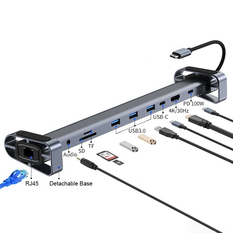 USB 3.1 Interface Type 10 In 1 Type C Hub untuk Transfer Data dan Pengisian Kecepatan Tinggi