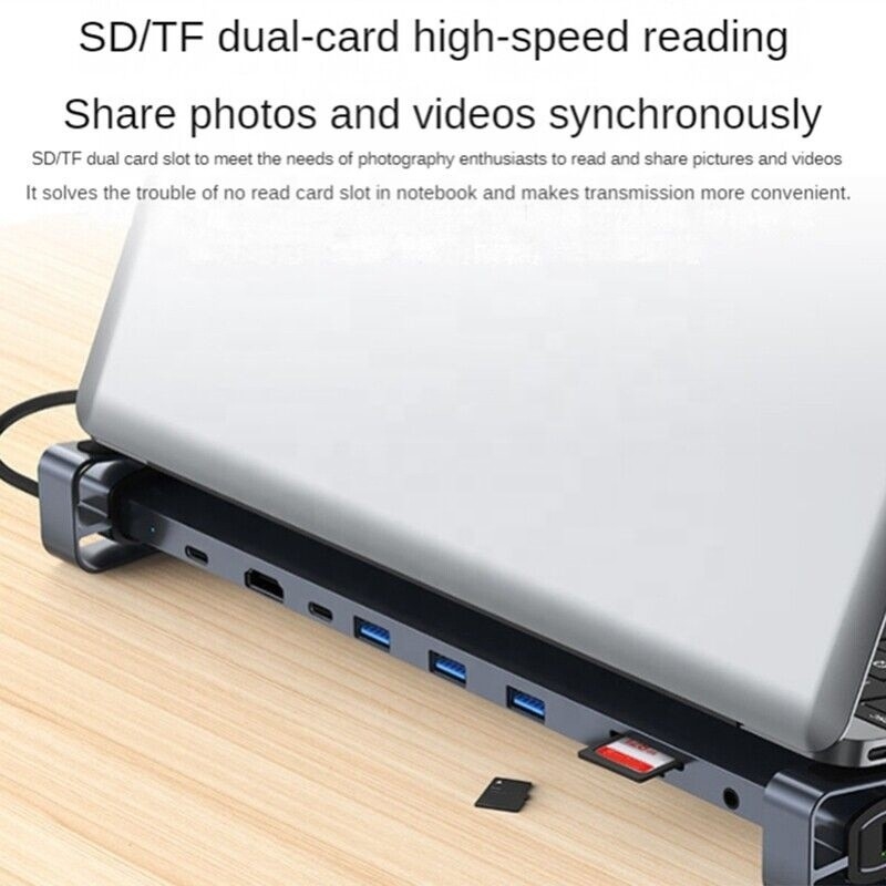 USB 3.1 Interface Type 10 In 1 Type C Hub untuk Transfer Data dan Pengisian Kecepatan Tinggi