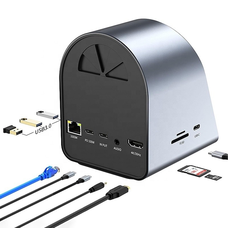USB 3.1 10 In 1 Type-C Multiport Docking Station Hub dengan Gigabit Ethernet dan 4K HD HDMI