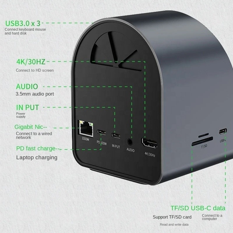 USB 3.1 10 In 1 Type-C Multiport Docking Station Hub dengan Gigabit Ethernet dan 4K HD HDMI
