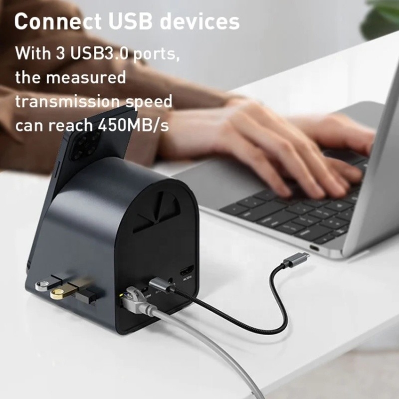 USB 3.1 10 In 1 Type-C Multiport Docking Station Hub dengan Gigabit Ethernet dan 4K HD HDMI