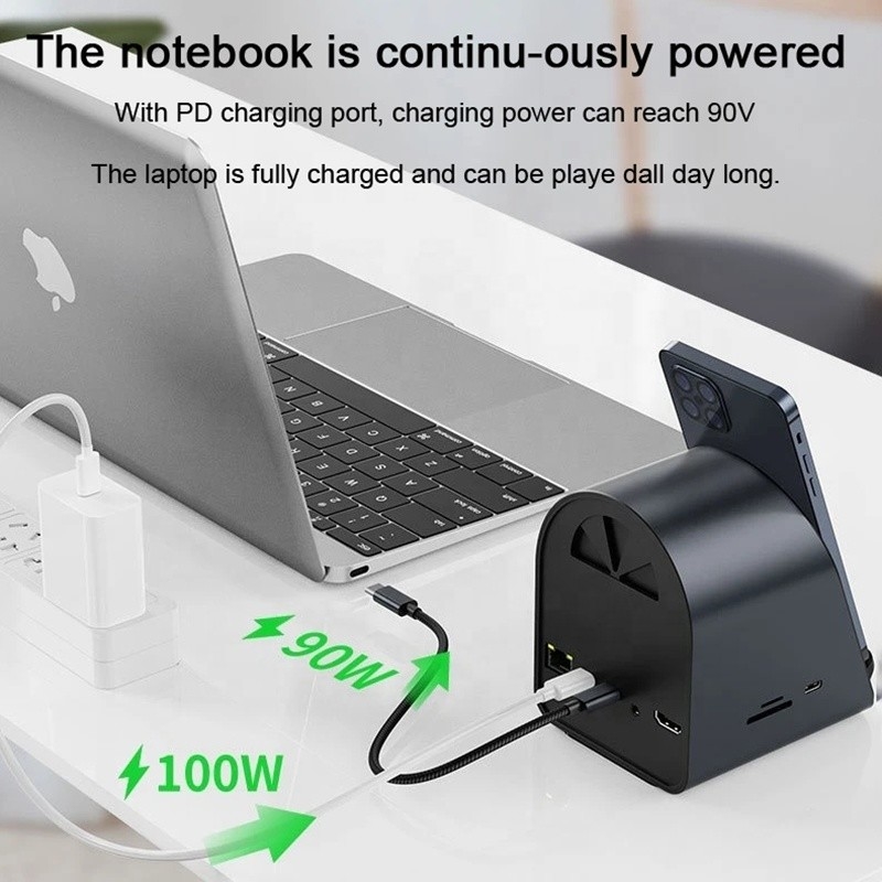 USB 3.1 10 In 1 Type-C Multiport Docking Station Hub dengan Gigabit Ethernet dan 4K HD HDMI