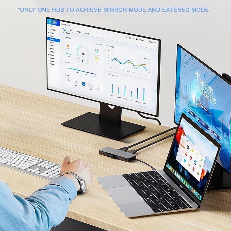 10 In 1 USB C Hub To Dual HDMI 4K 60Hz Adapter Dock dengan USB 3.0 Ethernet RJ45 1000Mbps