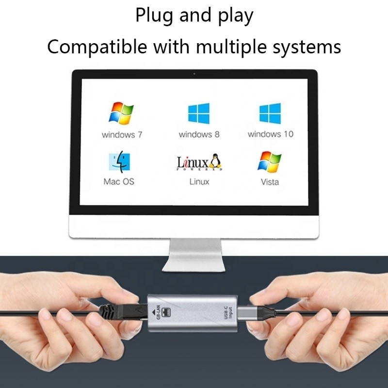Adaptor port USB C Female ke Ethernet 10/100/1000 Mbps Kecepatan untuk koneksi jaringan cepat
