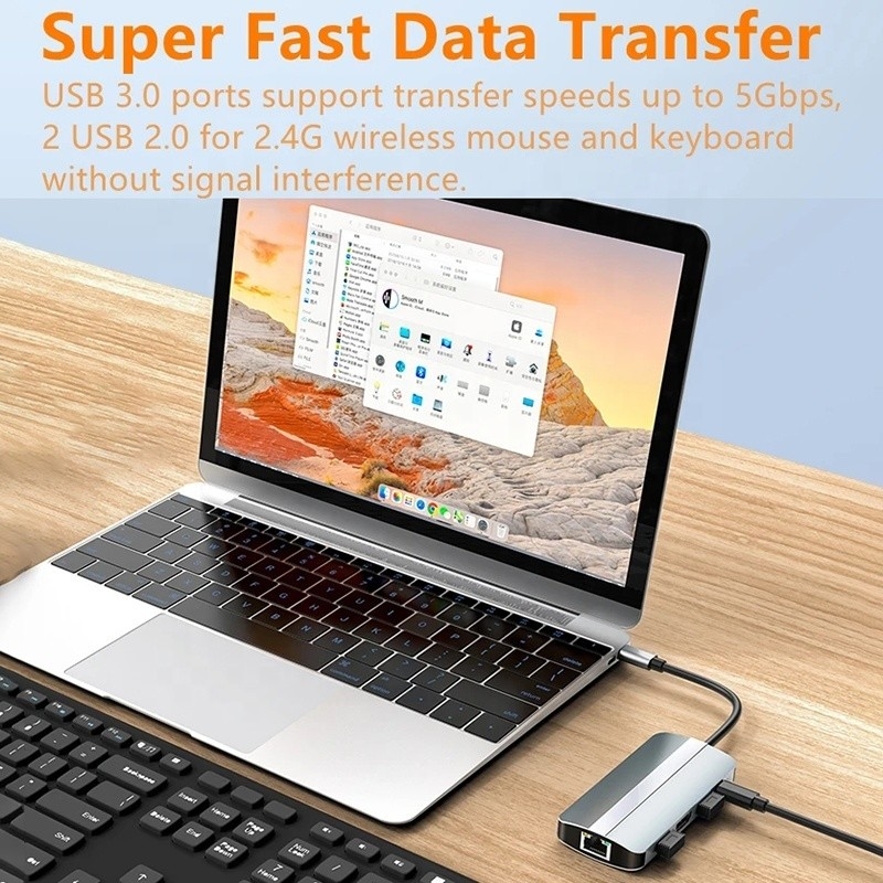 Mac Notebook 9 In 1 Type-C USB-C Hub dengan HDTV Multi Port Docking Station Adapter