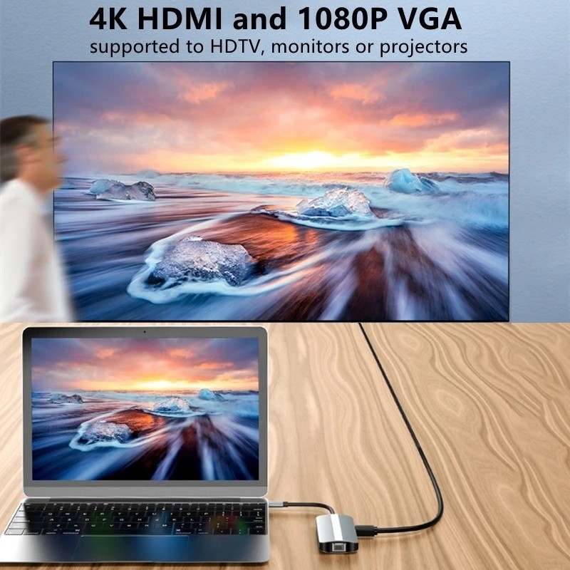 Mac Notebook 9 In 1 Type-C USB-C Hub dengan HDTV Multi Port Docking Station Adapter