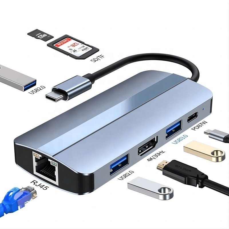 USB Type C Hub Multiport Dock Station dengan Fungsi Jaringan Pengisian Transfer Video