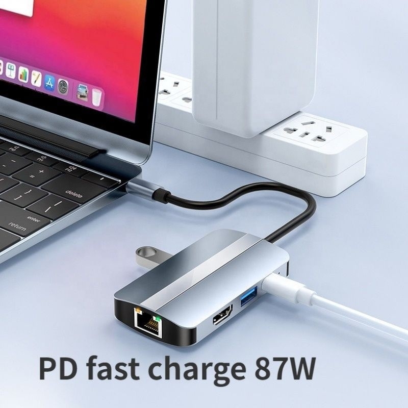 USB Type C Hub Multiport Dock Station dengan Fungsi Jaringan Pengisian Transfer Video