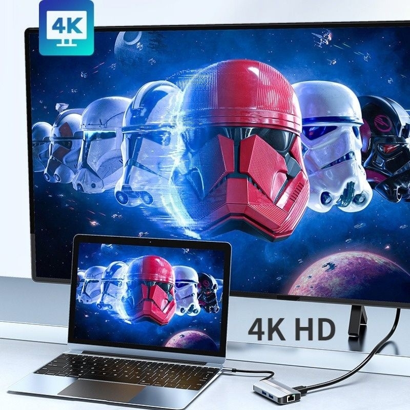 USB Type C Hub Multiport Dock Station dengan Fungsi Jaringan Pengisian Transfer Video