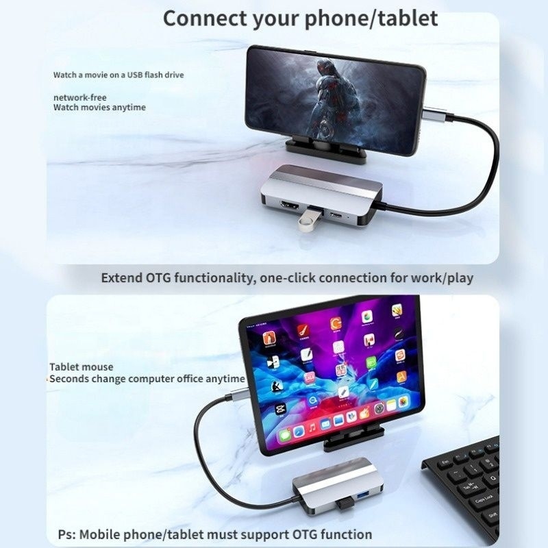USB Type C Hub Multiport Dock Station dengan Fungsi Jaringan Pengisian Transfer Video