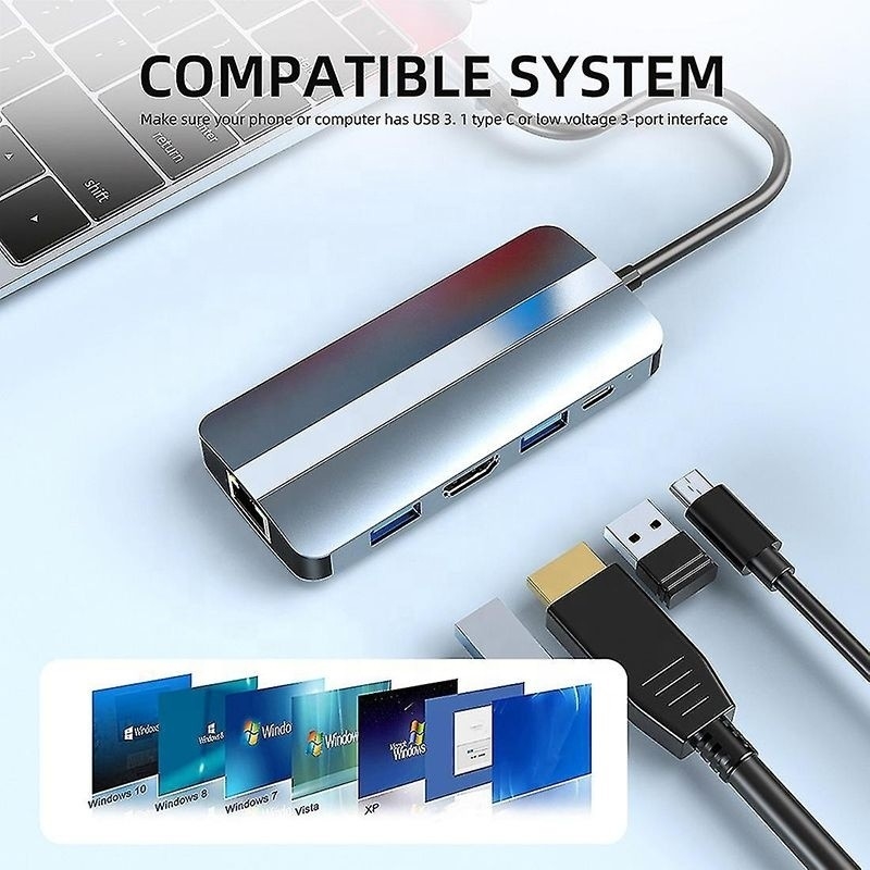 USB Type C Hub Multiport Dock Station dengan Fungsi Jaringan Pengisian Transfer Video