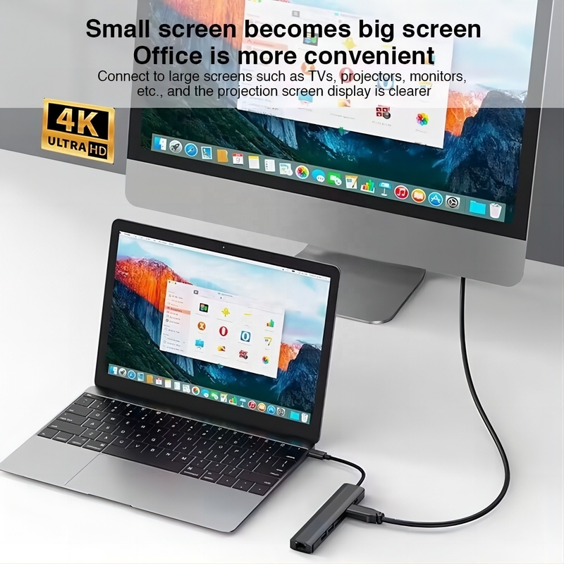 Gray 7 In 1 USB C Type C Hub dengan 1000M RJ45 Gigabit Ethernet 4K HDMI PD 100W Adaptor
