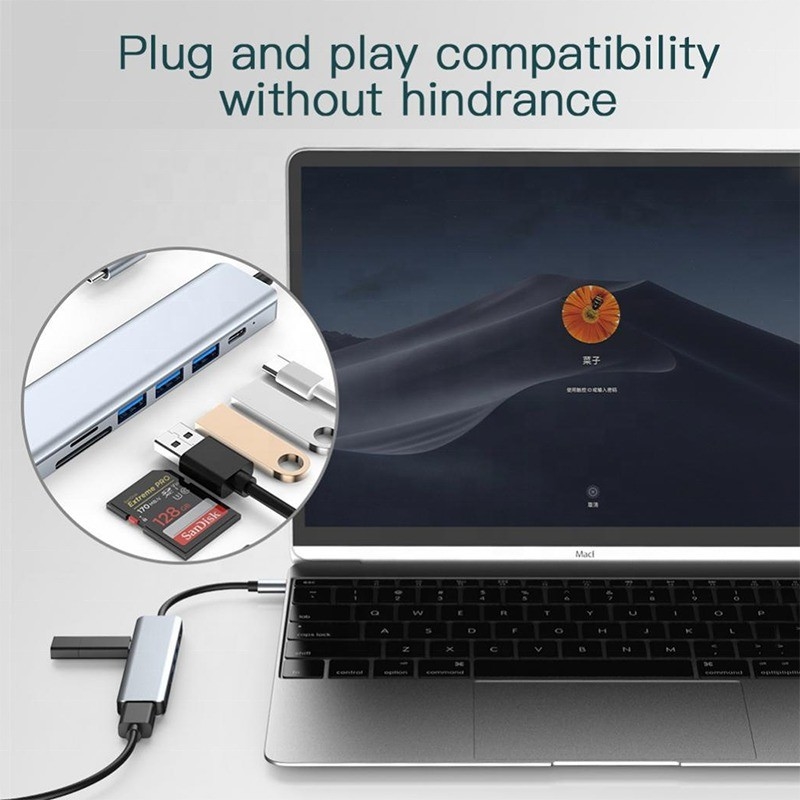 Adaptor multi-fungsi Hub Tipe C untuk pengisian data transfer dan output video