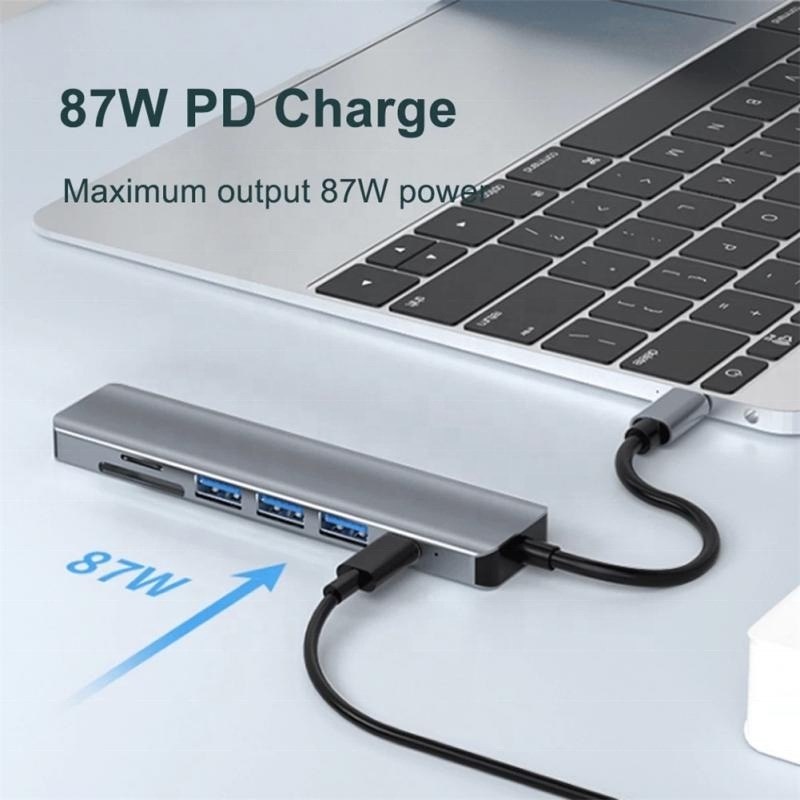 Adaptor multi-fungsi Hub Tipe C untuk pengisian data transfer dan output video