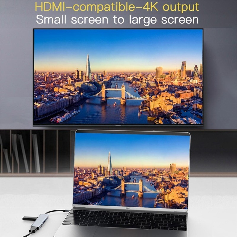 Adaptor multi-fungsi Hub Tipe C untuk pengisian data transfer dan output video