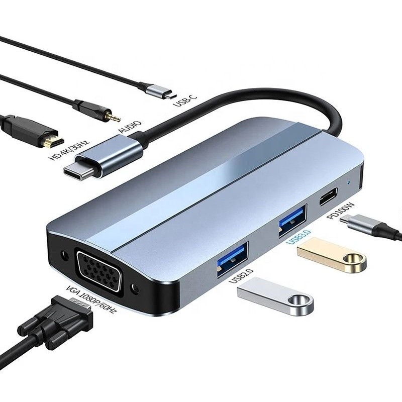 11 In 1 USB-C Hub Tipe-C Ke HDMI USB3.0 USB2.0 SD TF Adapter Hub dengan Card Reader