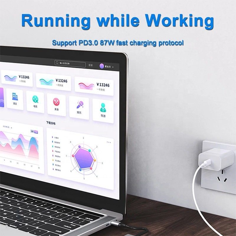 7 In 1 USB C USB-C Hub Untuk Macbook Gray HDMI USB 3.0 USB2.0 RJ45 SD/TF Card Reader PD Output