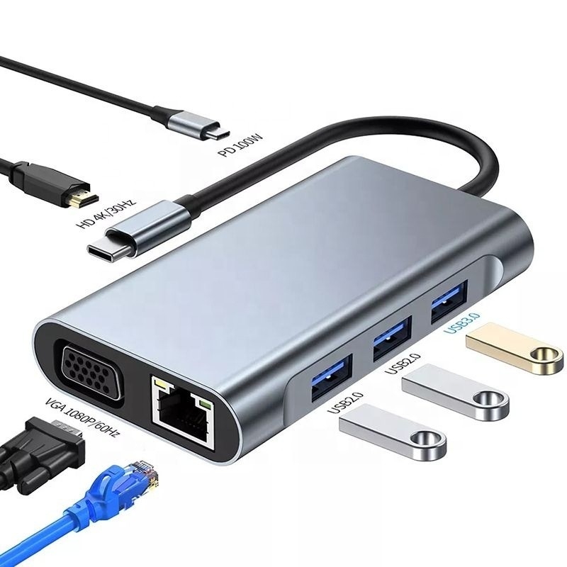 11 In 1 USB-C Hub Tipe-C Ke HDMI USB3.0 USB2.0 SD TF Adapter Hub dengan Card Reader
