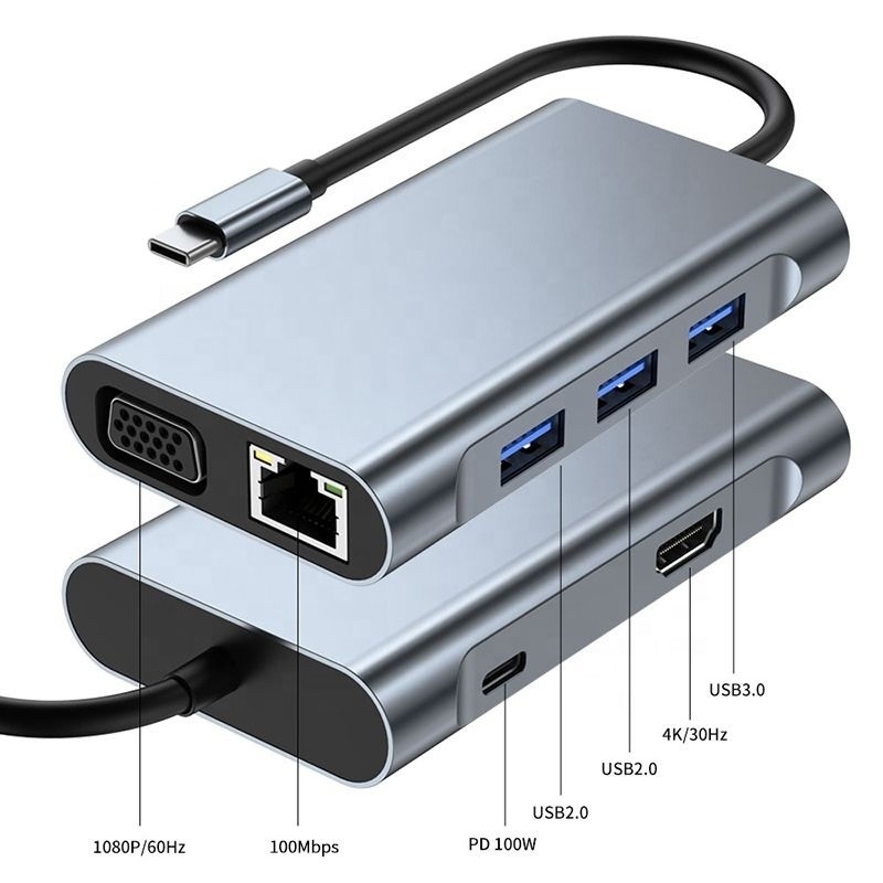 11 In 1 USB-C Hub Tipe-C Ke HDMI USB3.0 USB2.0 SD TF Adapter Hub dengan Card Reader