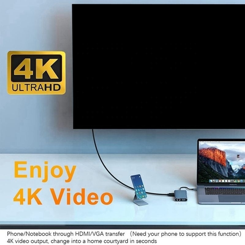7-in-1 USB C Type C Docking Station dengan HDTV HDMI VGA USB RJ45 dan Fast Data Transfer