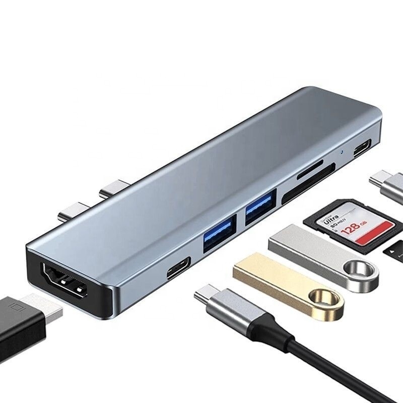 USB Type C 7-In-1 Multiport Dock Hub Adapter dengan HDMI USB 3.0 USB 2.0 SD/TF PD Output