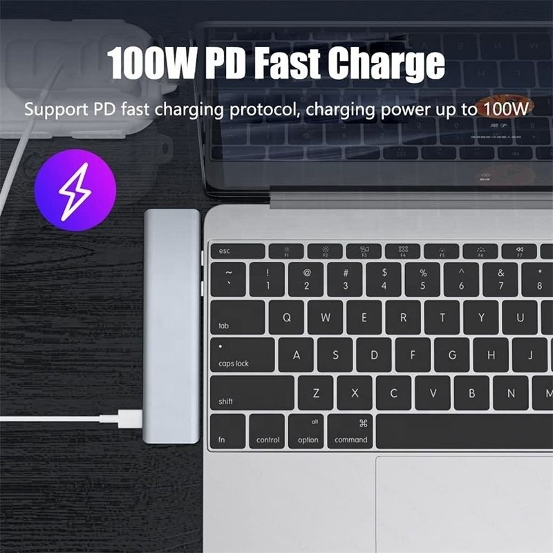 USB Type C 7-In-1 Multiport Dock Hub Adapter dengan HDMI USB 3.0 USB 2.0 SD/TF PD Output