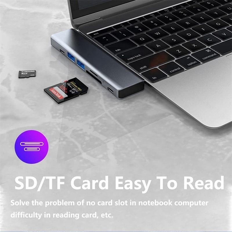 USB Type C 7-In-1 Multiport Dock Hub Adapter dengan HDMI USB 3.0 USB 2.0 SD/TF PD Output