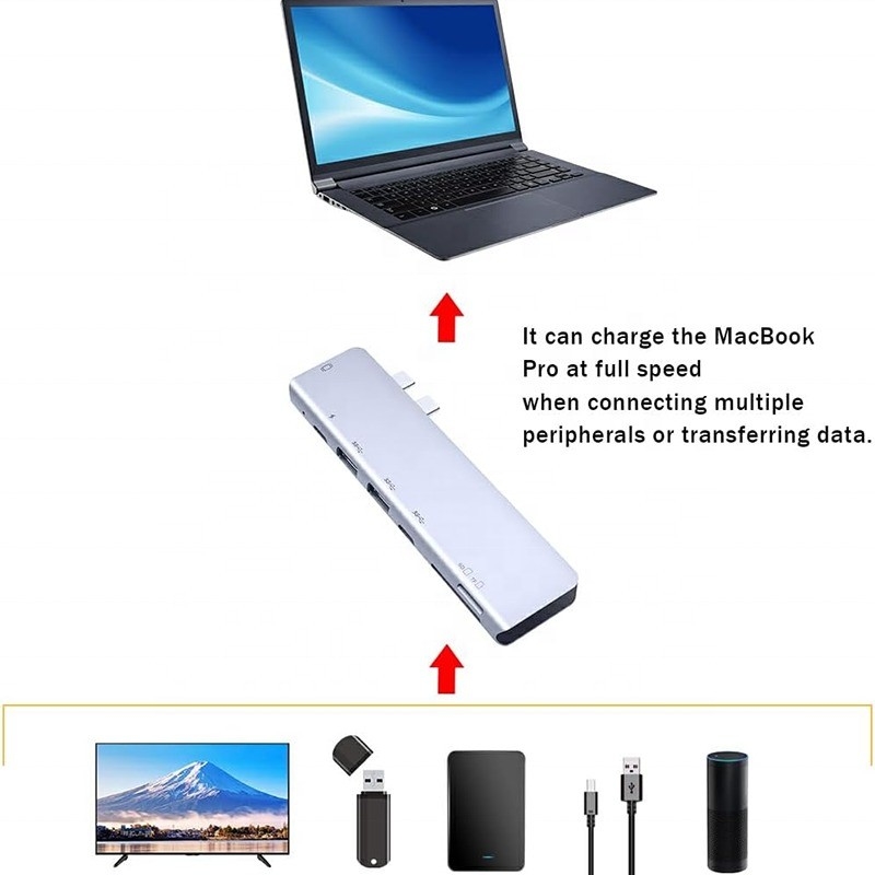 USB C Tipe C 4K 30Hz HDMI USB 3.0 TF SD Adapter Hub Docking Station untuk Macbook Pro