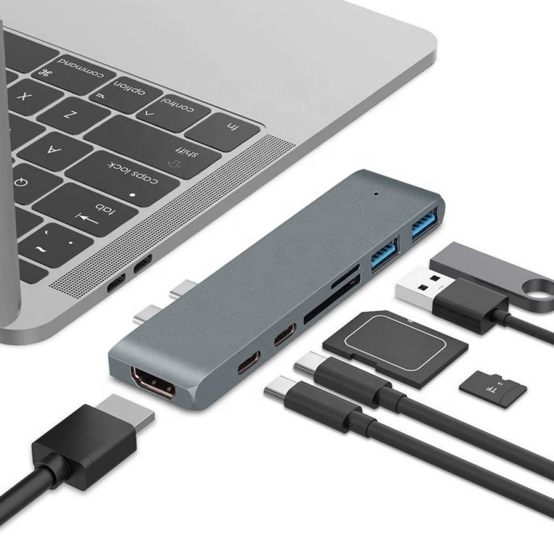 7-In-2 Hub Docking Station dengan input tipe C ganda dan tipe antarmuka USB 3.1