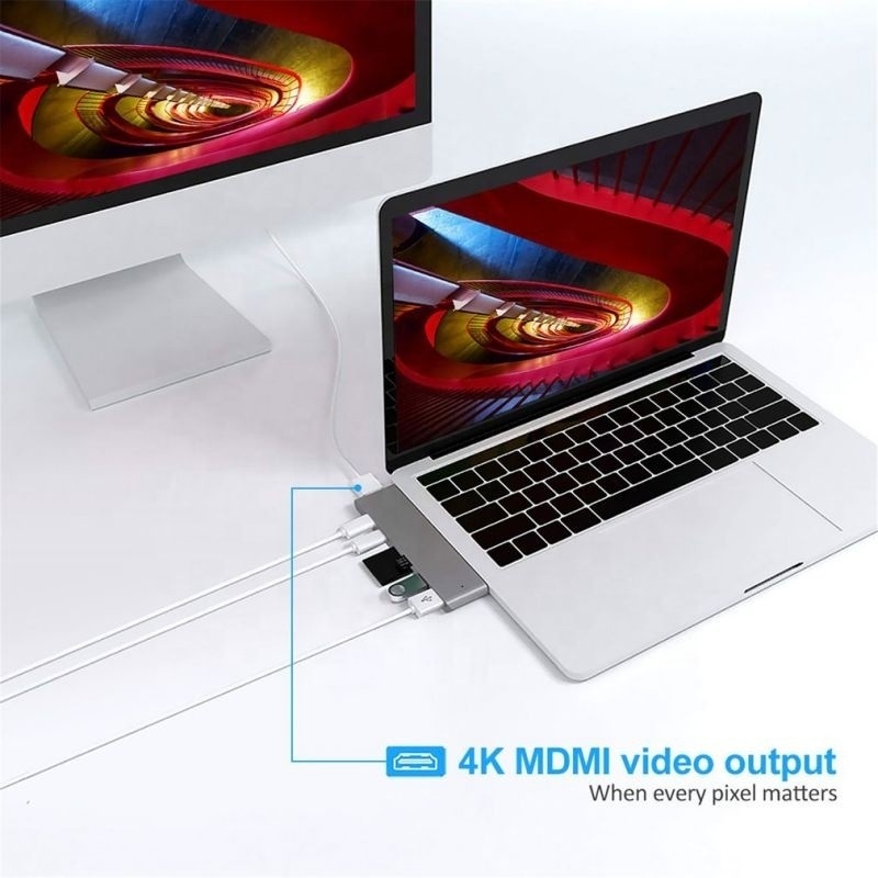 7-In-2 Hub Docking Station dengan input tipe C ganda dan tipe antarmuka USB 3.1