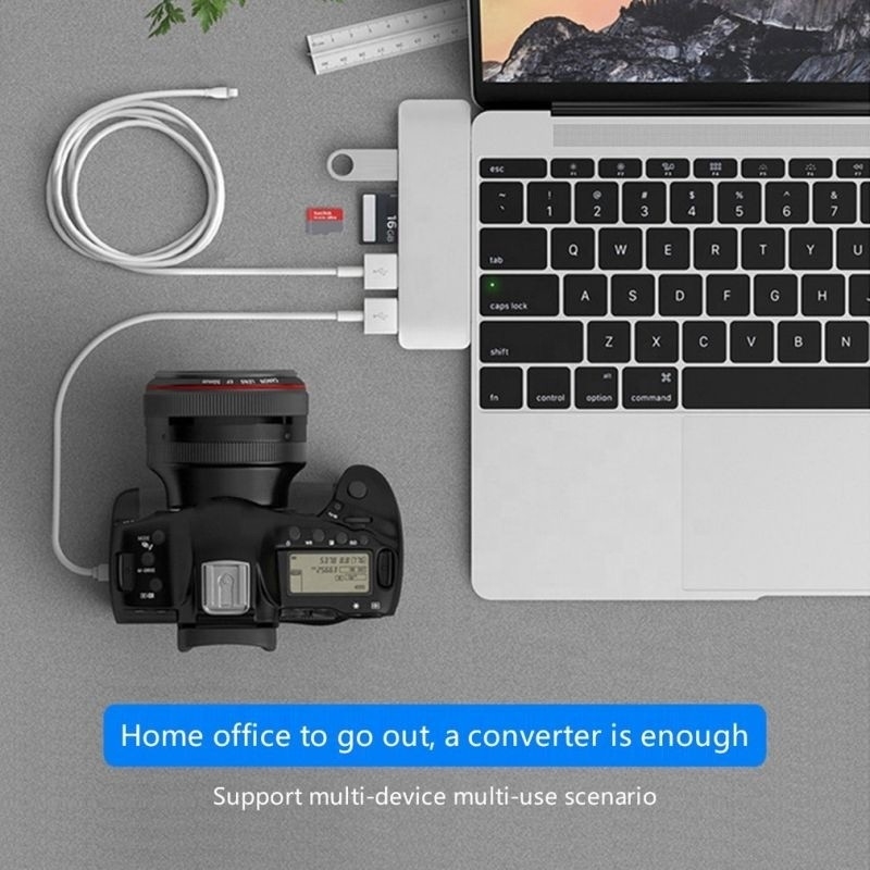7-In-2 Hub Docking Station dengan input tipe C ganda dan tipe antarmuka USB 3.1