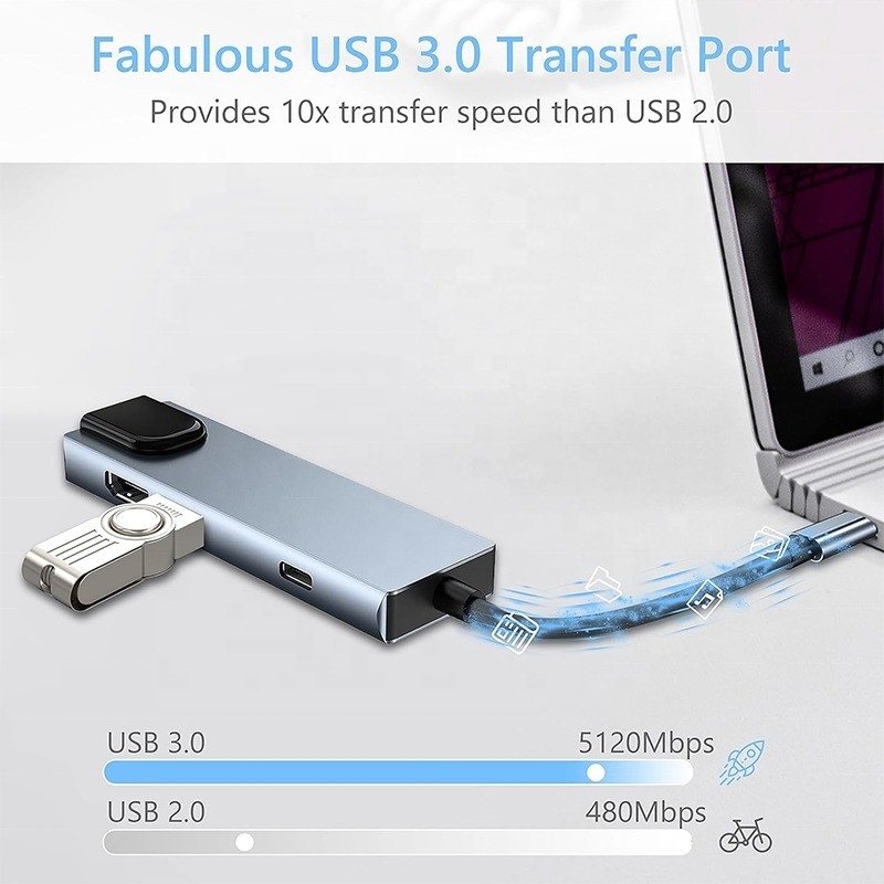 Grey USB C PD Docking Station untuk Laptop Fungsi Pengisian Data Transfer Video Output