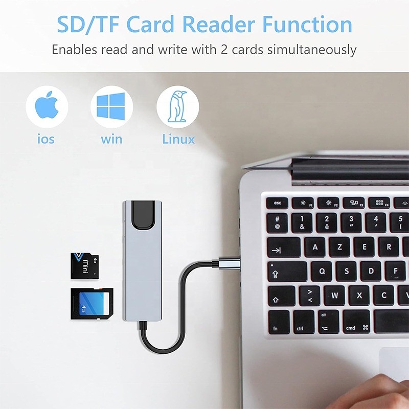 Grey USB C PD Docking Station untuk Laptop Fungsi Pengisian Data Transfer Video Output