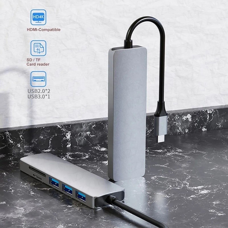 6-in-1 Multiport Laptop Docking Station dengan 4K HD HDMI HDTV USB 3.0 SD TF Card Reader